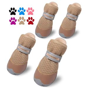 QUMY 4PCS Dog Shoes for Small Dogs, Hot Pavement Summer Puppy Dog Boots & Paw Protectors with Soft Anti-Slip Rubber Sole, Mesh Breathable Dog Booties for Hardfloors, Walking Running Khaki Size 3