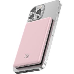 for Magsafe Battery Pack, Ultra Slim Wireless Portable Charger 5000mAh, 20W PD Magnetic Power Bank Fast Charging USB C in&Out Powerbank for iPhone 16/15/14/13/12 Mini Plus Pro Max,Pink