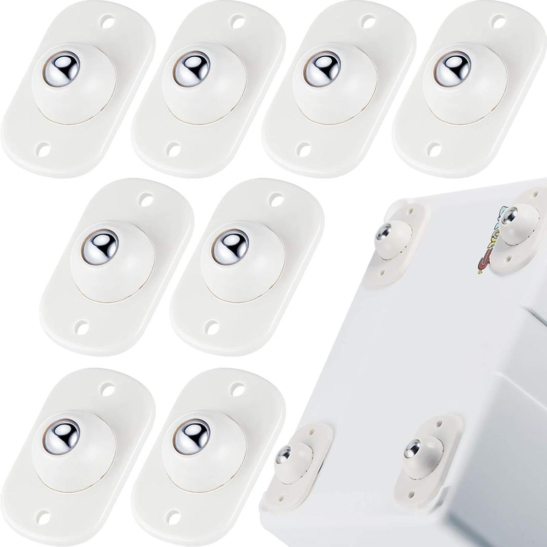 Honoson 8 Pcs Self Adhesive Caster Wheels Appliance Rollers Appliance Sliders for Kitchen 360° Swivel Universal Wheel Mini Small Kitchen (White with 1 Steel Ball Style)