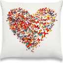 Colorful and White Aesthetic Decorative Throw Pillow Covers, Vibrant Heart Made of Butterflies Pattern Pillow Cases, Cute Trendy Nature Art Decor for Teen Girls Bedroom Dorm 18x18"