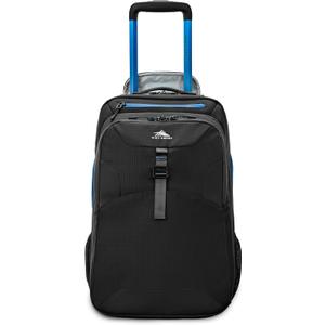 High Sierra Hi-Life 3-in-1 Convertible Wheeled Backpack - Features Removable Daypack, Stack-It Strap, Adjustable Handle, Fleeced Pocket For Scratch Protection, Dual Water Bottle Pockets - Black/Blue