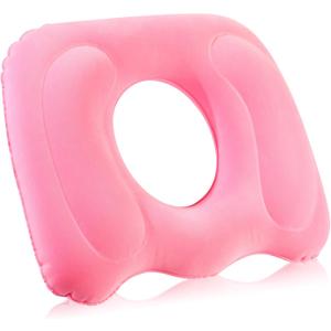 Leinuosen 1 Pcs Inflatable Seat Cushion 18.1'' x 15.7'' x 4.7'' Portable Pillow Height Adjustable Hemorrhoid Pillow for Tailbone Back Pain Bed Sore Home Car Chair Wheelchair Sitting (Pink)