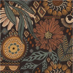 HAOKHOME Wallpaper Peel and Stick Floral Boho Brown/PeachPuff/Green Retro Wall Decor Bathroom Removable Mural 17.3in x 6.6ft (Bronze/Black/Orange)