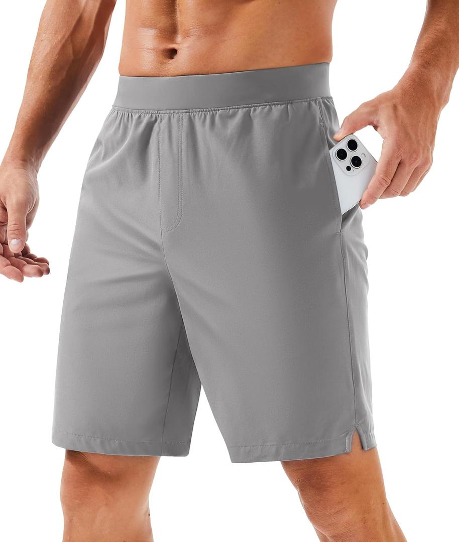 MAGCOMSEN Men's Athletic Running Shorts 8" Quick Dry Lightweight Workout Gym Sports Hiking Shorts UPF 50+ with 3 Pockets (Gray), 36