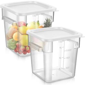 2 Pieces Square Food Storage Containers Polycarbonate Clear food Container with Lid Commercial Storage with Graduations for Commercial Kitchen Dough Marinating Meat(White,8 Qt)