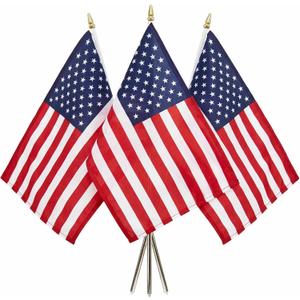 TOPFLAGS 12x18 Small American Flag on Stick 3 Pack Mini US Flags 12x18 Inch Metal Handheld Pole for Outside 4th of July Memorial Day USA 250th Anniversary Patriotic Decorations
