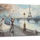 Romantic Paris Wall Art Abstract Eiffel Tower Pictures Wall Decor Paris Street Painting Large Canvas Prints Framed Modern Artwork For Living Room Bedroom Shop Restaurant Office 60"x30"