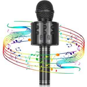 Viposoon Best Gifts for Kids, Wireless Karaoke Microphone Bluetooth for Birthday Gifts for 4-12 Year Old Girls Boys for Girls Age 4-12 Christmas Xmas Stocking - Black