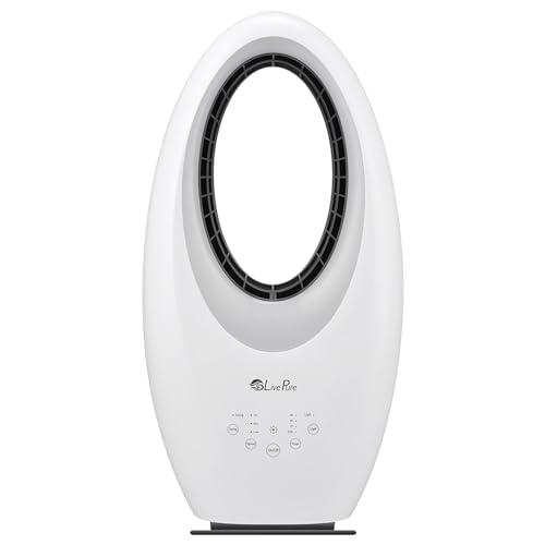 LivePure Bladeless Oscillating Fan w/Filter and Aroma Tray. 3-Speed Adjustment, Touch Control, Quiet Cooling, Stand Up Fan for Bedroom, Office, Kitchen, White