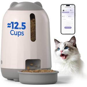 PAPIFEED Automatic Cat Feeder, 2.4G WiFi Auto Cat Food Dispenser with App Control, 3L Auto Pet Feeder with Dual Power Supply, Detachable for Easy Clean for Cats and Small Dogs, Grey