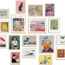KBKBART Set of 17 Eclectic Wall Art Prints, Colorful Maximalist Wall Decor Canvas Boho Gallery Prints Collage, Vintage Famous Artists Painting Pictures Aesthetic Poster for Funky Room Decor, Eclectic Home Decor for Bedroom Dorm - Unframed