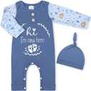 MVUOCR Baby One-Piece Rompers Infant Boys Girls Clothes Set Ribbed Long Sleeve Bodysuit Button Cute Newborn Outfits