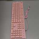 EWEADN GX710S Backlit Computer Keyboards, Wired USB Keyboard with White Backlit, Metal Panel, Plug and Play, Pudding Keycaps Full Size Quite Computer Keyboard for Win/PC/Laptop-Pink