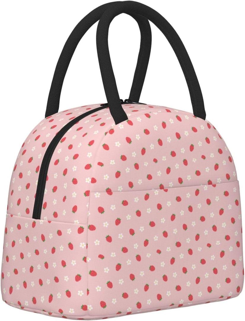 Strawberries Insulated Lunch Bag for Women Men Large Reusable Lunch Box Adult Leakproof Portable Cooler Tote Bags for Work Picnic Office Travel Outdoors