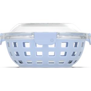 Ello Duraglass Meal Prep Container- Glass Food Storage Container with Silicone Sleeve and Airtight BPA-Free Plastic Lid, Dishwasher, Microwave, and Freezer Safe (5.5 cup, 5 Cup Halogen Blue)