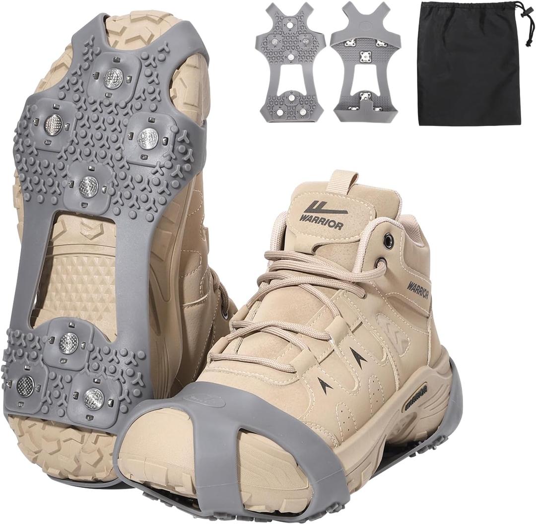 Crampons Anti-Slip Ice Cleats for Boots Shoes Shoe Spikes Snow Grips Cleats for Ice and Snow Anti-Slip Rubber Traction Cleats for Hiking Fishing Walking (Large)