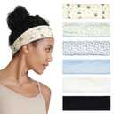 QIUTIMIY Headbands for Women Non Slip - 6 Pack Soft Stretchy Cotton Hair Bands for Womens Hair Fashion Sports Headbands for Yoga, Workout, Running, Gym, Daily WearStyle 2