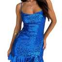 Nsbonu Womens Sequin Sexy Bodycon Dress Square Neck Flowy Glitter Sleeveless Homecoming Dresses Night Out Party Dress Blue, Size L