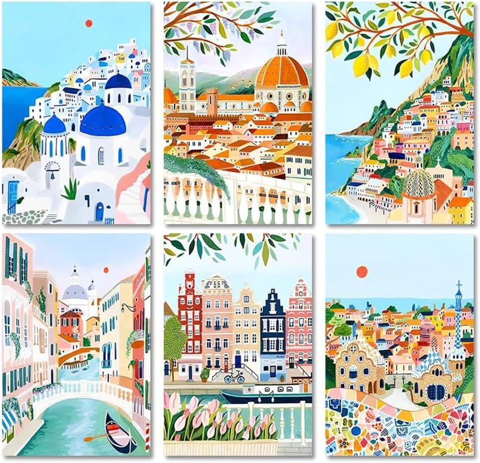 TCDZMYGS 6 Pack Scenery Diamond Art Kits for Adults - Cityscape Diamond Painting Kits for Adults,5D Round Full Drill Gem Art for Adults DIY Paint by Diamonds Dots for Home Wall Decor 12x16inch