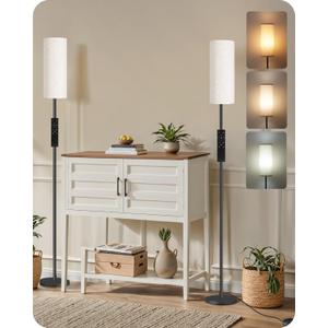 Set of 2 Dimmable Floor Lamps for Living Room with 2 Remotes and Foot Switch, 64.4Modern Standing Tall Lamp, Corner Lamp for Bedroom, Bulb Included, 3000K-6500K, Beige Shade E06LDP205W1