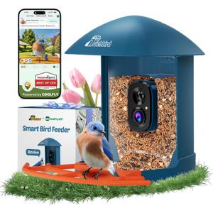 Smart Bird Feeder with Camera, 2K HD Birdwatching Camera with AI Identify Bird Species & Solar Panel, Auto Video Capture & Instant Notifications, Ideal Gifts for Lover, Deep Blue
