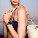 Mosonio Compatible for Apple Watch Band 42mm with Screen Protectors Case Women, Jewelry Bracelet Metal Bands with 2-Pack Bling Case Cover for 42mm iWatch Series 3 2 1(Silver Link with Black Leather)