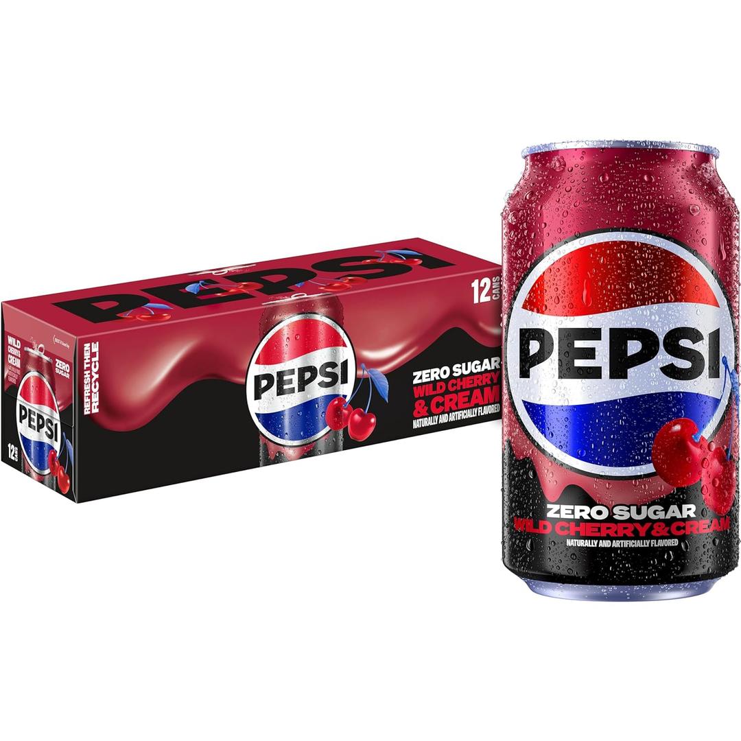 Pepsi Zero Sugar Wild Cherry & Cream, 12 fl oz Cans (12 Pack) (EXP 10/12/26)