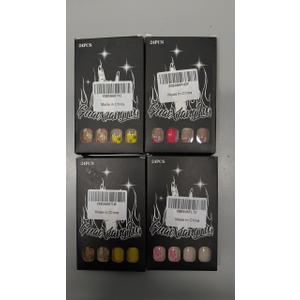 Spring Press on Nails Short Square Fake Nails Press ons Yellow Flowers Stripe False Nails Glossy Nail Tips Full Cover Glue on Nails Acrylic Summer Floral Reusable Stick on Nails for Women 24 Pcs 4 pack