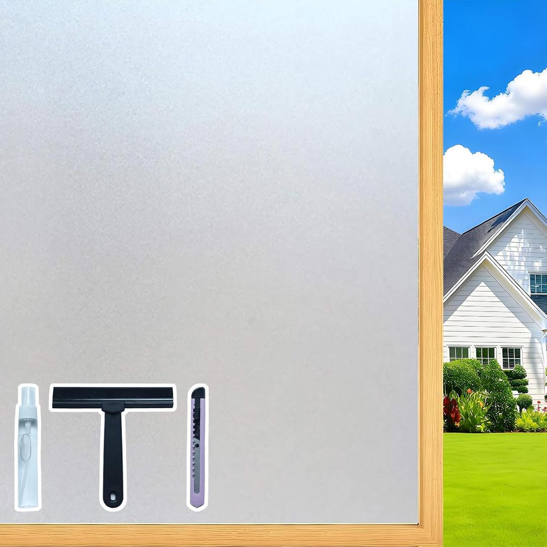 Frosted Glass Window Privacy Film Removable Heat Blocking UV Protection Static Cling Window Film for Bathroom Home Door Office Pure 17.5 x 78.7 Inches 4 Packs