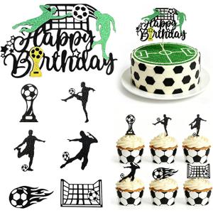 2 x 25 Pcs Soccer Cake Topper, Soccer Ball & Player Figure Cupcake Decorations for Soccer Birthday Party Sport Party Supplies