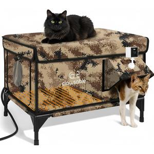 Indestructible Heated Cat House with Pet Camera for Outside Winter, 100% Waterproof, Escape Door, Insulated Outdoor Cat Shelter with Heater for Feral Barn Cat Kitty (Desert Camouflage, 25.5"x16"x18")