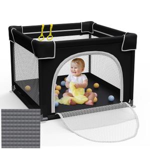 Baby Playpen with Mat, Playard for Toddlers, Small Playpen with Pad, Indoor & Outdoor Play Yard, Sturdy Safety Baby Play Yard (Black, 36x36 inches)