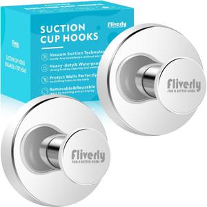 2 x 2pcs Suction Cup Hooks for Shower,Inside Shower,Wall,Bathroom,Bedroom,Kitchen,Door,Glass Window, Mirror, Tile, No Drilling Hanging for Towels,Robes,Loofah,hat,Clothing,Wreath (Chrome)