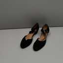 Enelauge Women's Ankle Strap Closed Toe Low Chunky Heel Dress Work Pumps Velvet Black 41-8.5 US