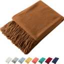 Homiest Decorative Knitted Throw with Fringe, Lightweight Acrylic Knit Blanket, Soft & Cozy Tassel Blanket for Couch, Sofa, Bed (Light Brown, 50 x 60 Inch)
