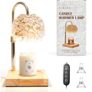 Glass Candle Warmer Lamp with Timer - Adjustable Height Candle Lamp Warmer with Crystal Shade, Timer (8H/4H/2H) - Wax Melter with Jar Candle - Ideal Gift, fits Various Size Candles