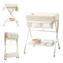 Diaper Changing Table, Portable Baby Changing Table with Wheels, Folding Toddler Changing Table with 3-Level Adjustable Height, Portable Changing Table with Storage Oatmeal