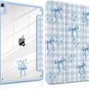TWOLSKOO Case for iPad Air 11-inch (M4 2026 / M3 2025 / M2 2024), Clear Acrylic Back with TPU Bumper, Pencil Holder, Trifold Stand, Auto Sleep/Wake, Blue Gingham Bows