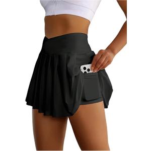 SHENHE Women's Pleated Tennis Skirt High Waisted Athletic Golf Skort Mini Skirt with Pockets (X-Large, Black)