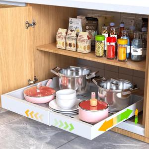 Pull Out Cabinet Organizer 21" Deep Expandable Slide Out Drawers Organizers,No Drill Pull Out Drawers Adhesive with Nano Compatible Framed Cabinets Shelves For Kitchen Pantry Adjustable Width (21"D x12.4"-20.47"W (1 Pack), White)