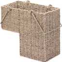 14-Inch Wicker Staircase Basket with Handles - Handmade L-Shaped Woven Seagrass Stair-Style Storage Organizer - Durable Container by Villacera (Natural)