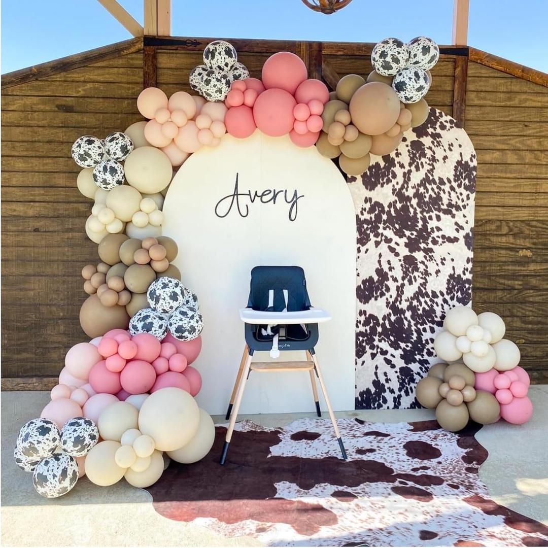 Dusty Pink Cow Balloon Arch Garland Kit Dusty Pink, Light Pink, Brown, Sand White and Cow Print Balloons for Baby Shower, Birthday, Farm, Western, and Cowboy Theme Party Decoration