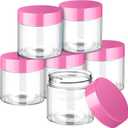 SATINIOR 6 Pack 2 oz Plastic Jars Containers with Lids Wide-mouth Refillable Leakproof Reusable Round Empty Jars for Travel Cosmetic Dry Food Spice Candy Cookie Home Kitchen Organizing(Pink)