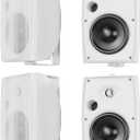 6.5 Inch Max 800W Outdoor Bluetooth Speakers Waterproof Wired with Multifunctional Amplifier Wall Mount Outdoor Speaker System for Patio Garden Poolside Home(4 Speakers, White)