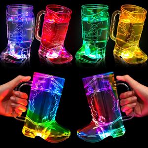 Sieral 6 Pcs Large Cowboy Boot Cups Light Up 16 oz LED Plastic Cowboy Shot Glasses Cowgirl Drink Mugs with Handle for Rodeo Birthday Party Western Theme Wedding Supplies