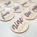 Baby Monthly Milestone Markers Disc, Wooden 3D Milestone Cards for Photos, Baby Announcement Sign, 1-12 Months, wooden baby milestone sign (Purple)