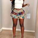 WDIRARA Women's 2 Piece Outfits Tank Tops Ruffle Layered Patchwork Mini Skirts Matching Set