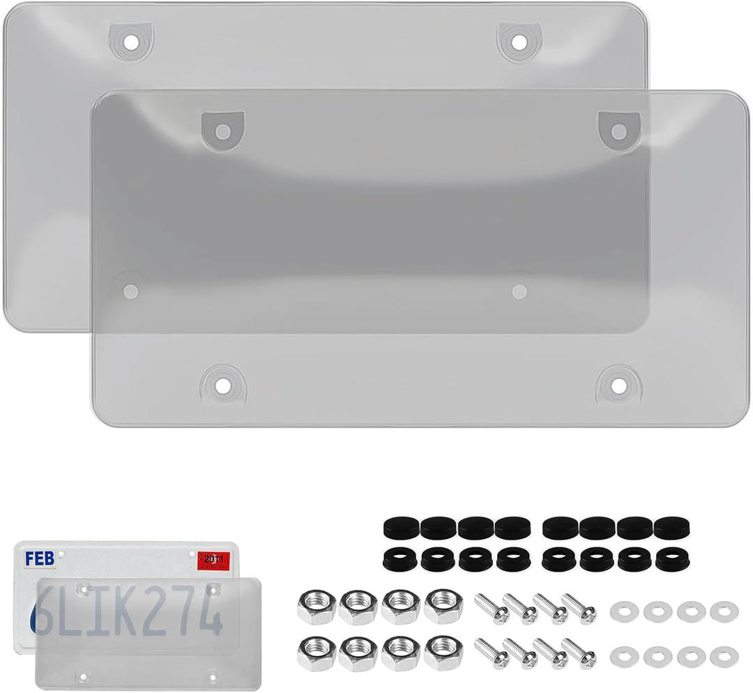 Wanheart Gray Framed Bubble License Plate Cover Set  2P Curved ABS Shield for 126 US Plates, Scratch & Weather Resistant Protection with Screws & Caps, Front & Rear Car Accessories (Frameless Gray)