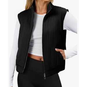 Tankaneo Womens Quilted Vest Sleeveless Zip Up Jackets Outerwear Fall Spring Trendy Lightweight Coat, XL