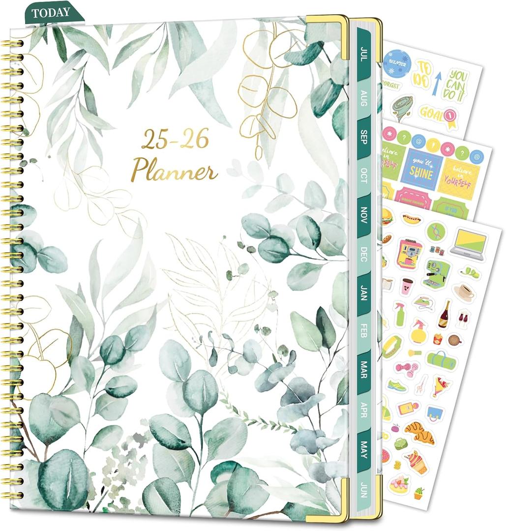 2 x Academic Planner 2025-2026, 8.5" x 11", Weekly & Monthly Planner from JUL.2025 to JUN.2026, Column View Calendar Organizers, Spiral Hardcover Agenda Book with Tabs for Office School Supplies, Leaves